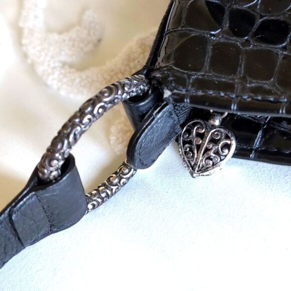 Brighton Sonny Black Patent🖤 Embossed Crocadile Genuine Leather Shoulder Bag - Picture 11 of 16